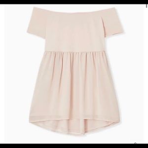 Torrid SUPER SOFT KNIT TO WOVEN PALE PINK OFF SHOULDER BABYDOLL TOP